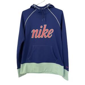 Nike Hoodie Women’s M Therma-Fit Pullover Thumb Holes Blue Pink Aqua Logo